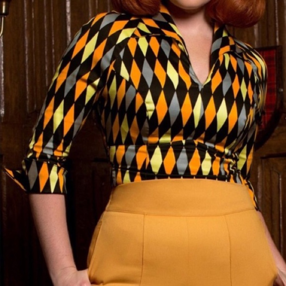 Pinup Couture House Harlequin Print Top- ⚡️Hufflepuff FINAL PRICE-MOVING SALE